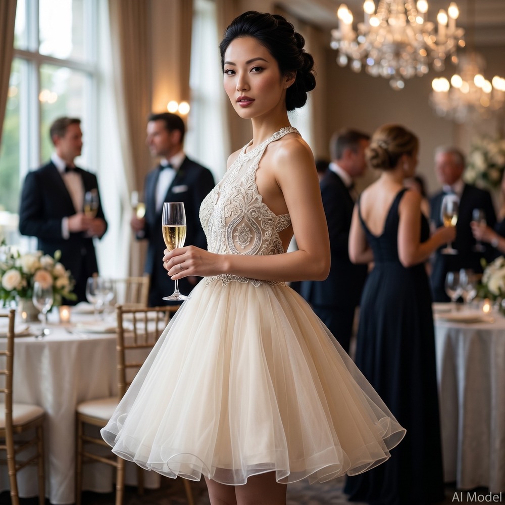 Cinderella Divine Dress S Small Champagne Lace Tulle Prom Homecoming Formal Mini